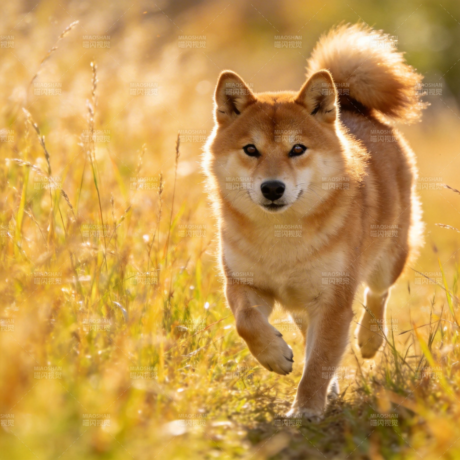秋日奔跑的柴犬图片