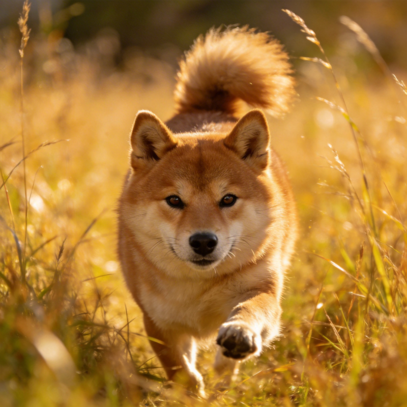 秋日奔跑的柴犬图片
