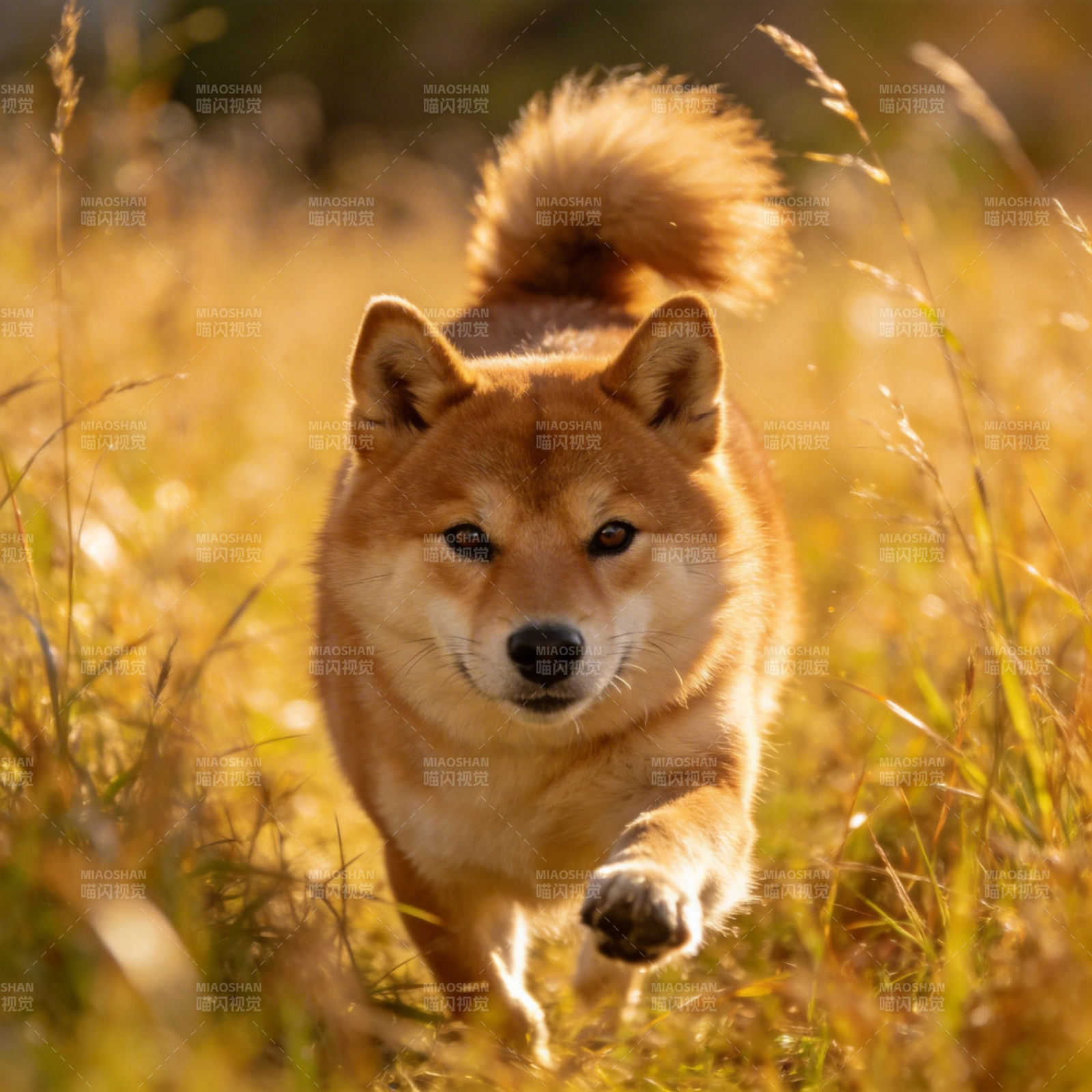 秋日奔跑的柴犬图片
