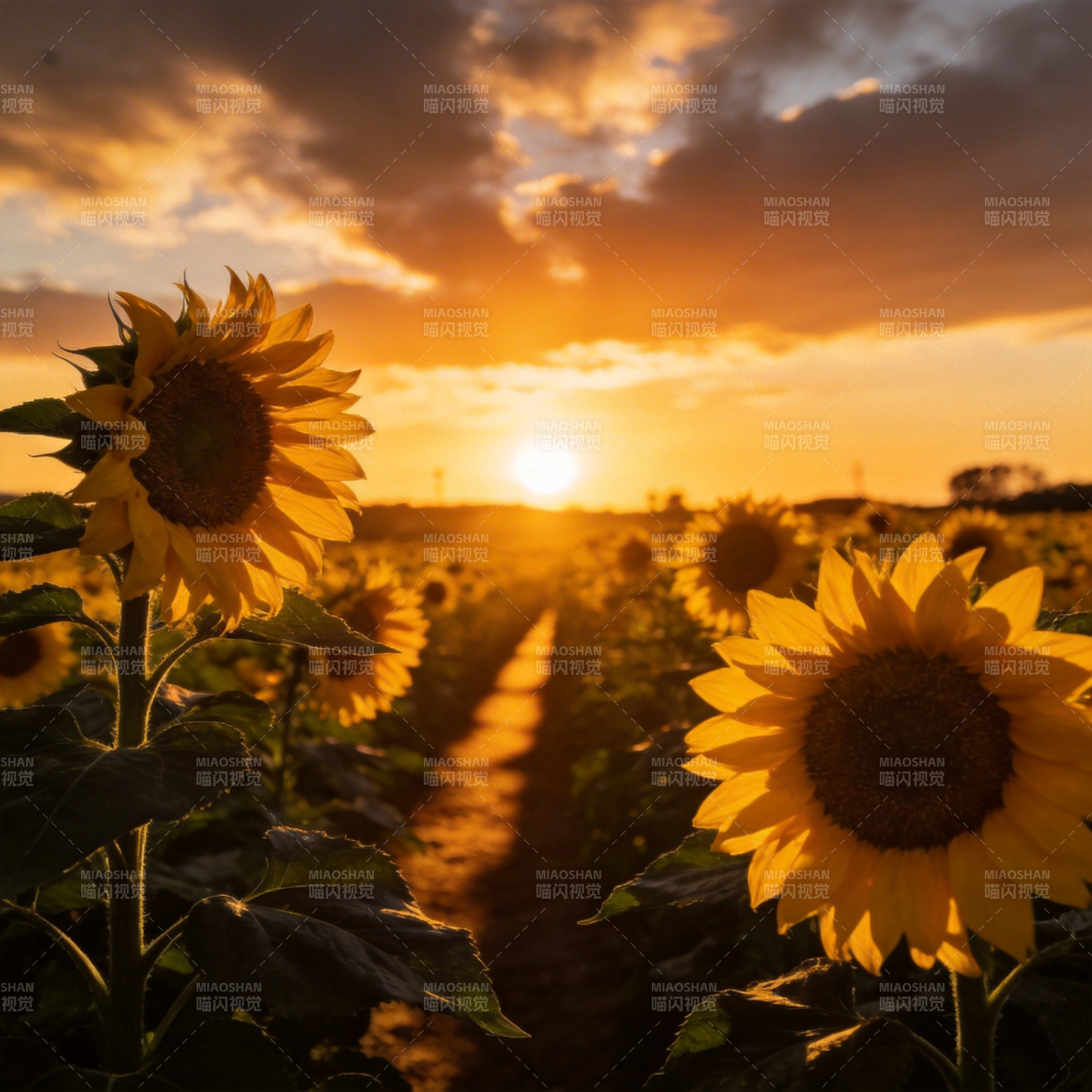 向日葵田夕阳图片