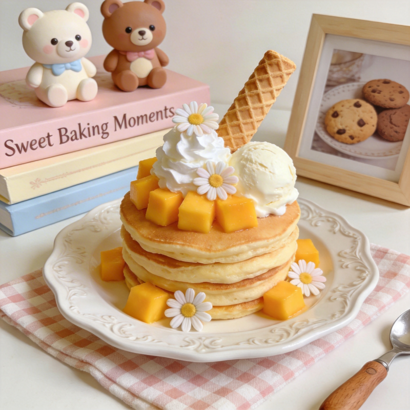 芒果松饼甜点图片