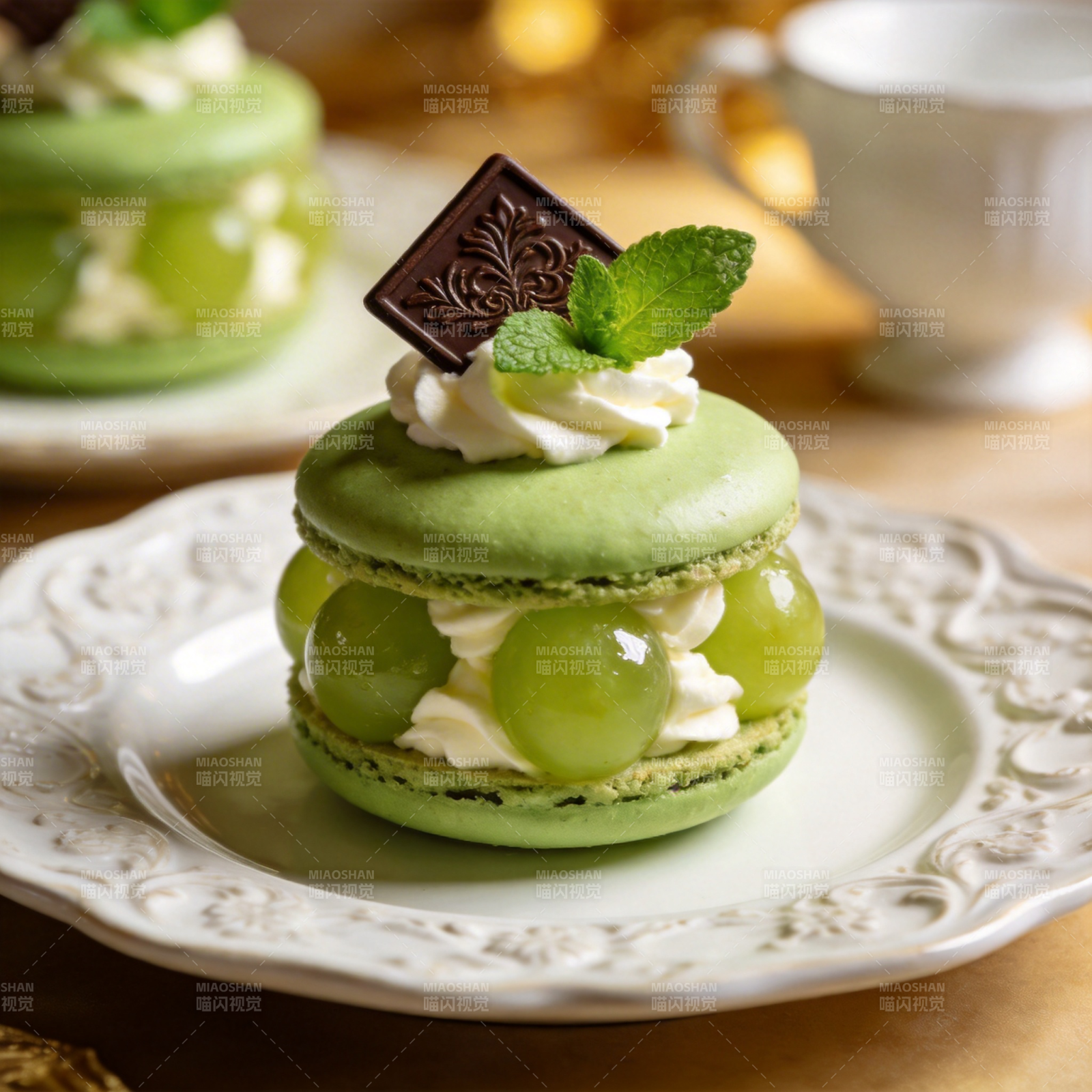 青提马卡龙甜点图片