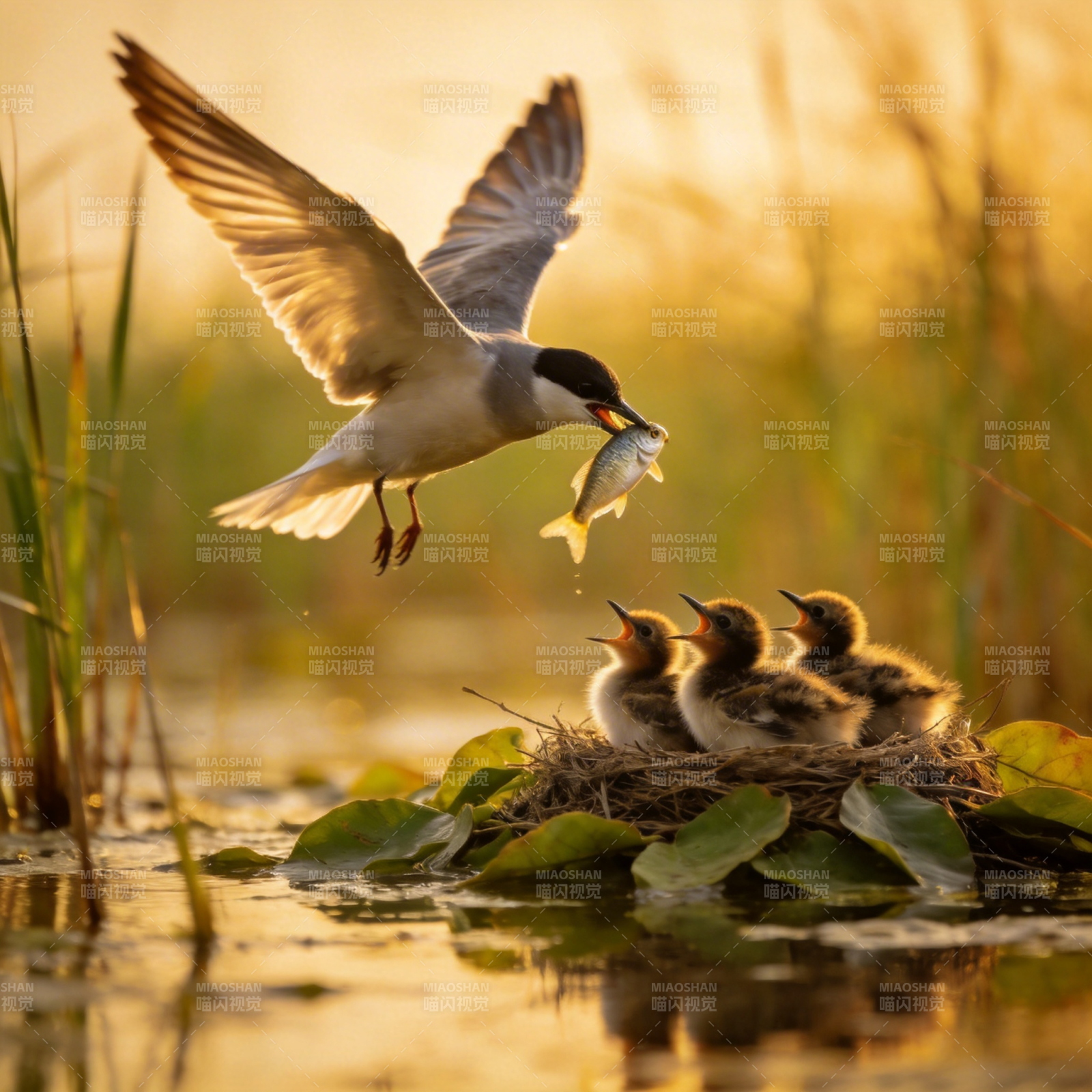 亲鸟喂雏鱼图片