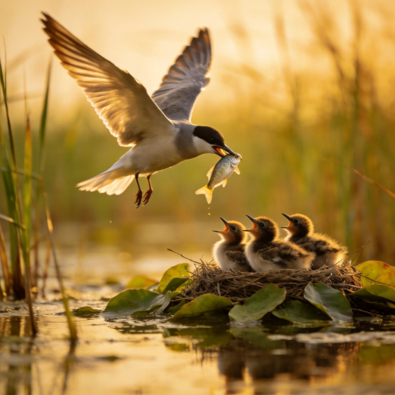 亲鸟喂雏鱼图片