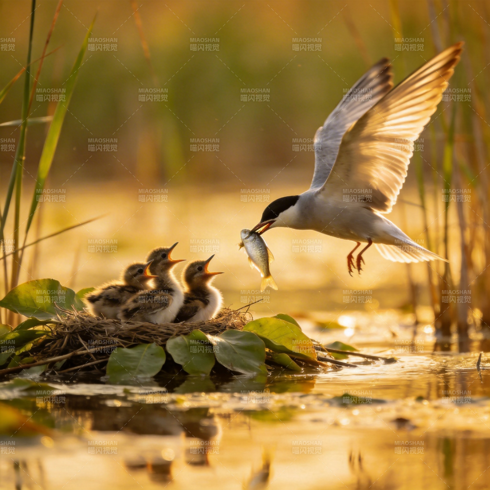 亲鸟喂雏鱼图片