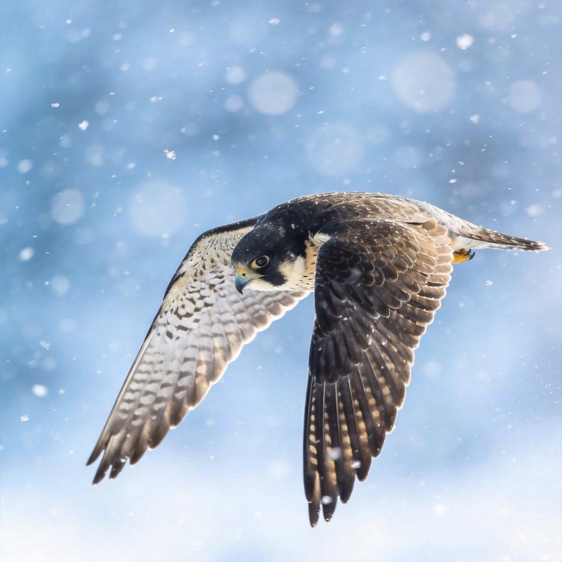 雪中翱翔的猎鹰图片