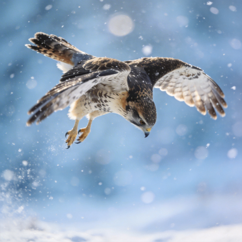 雪中翱翔的猛禽图片