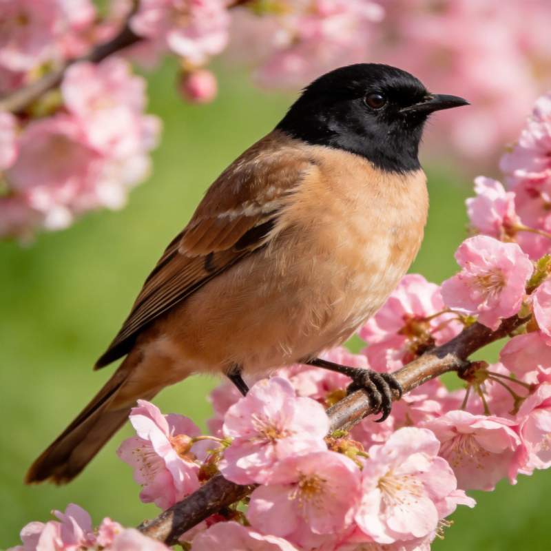 春樱枝头鸟栖息图片