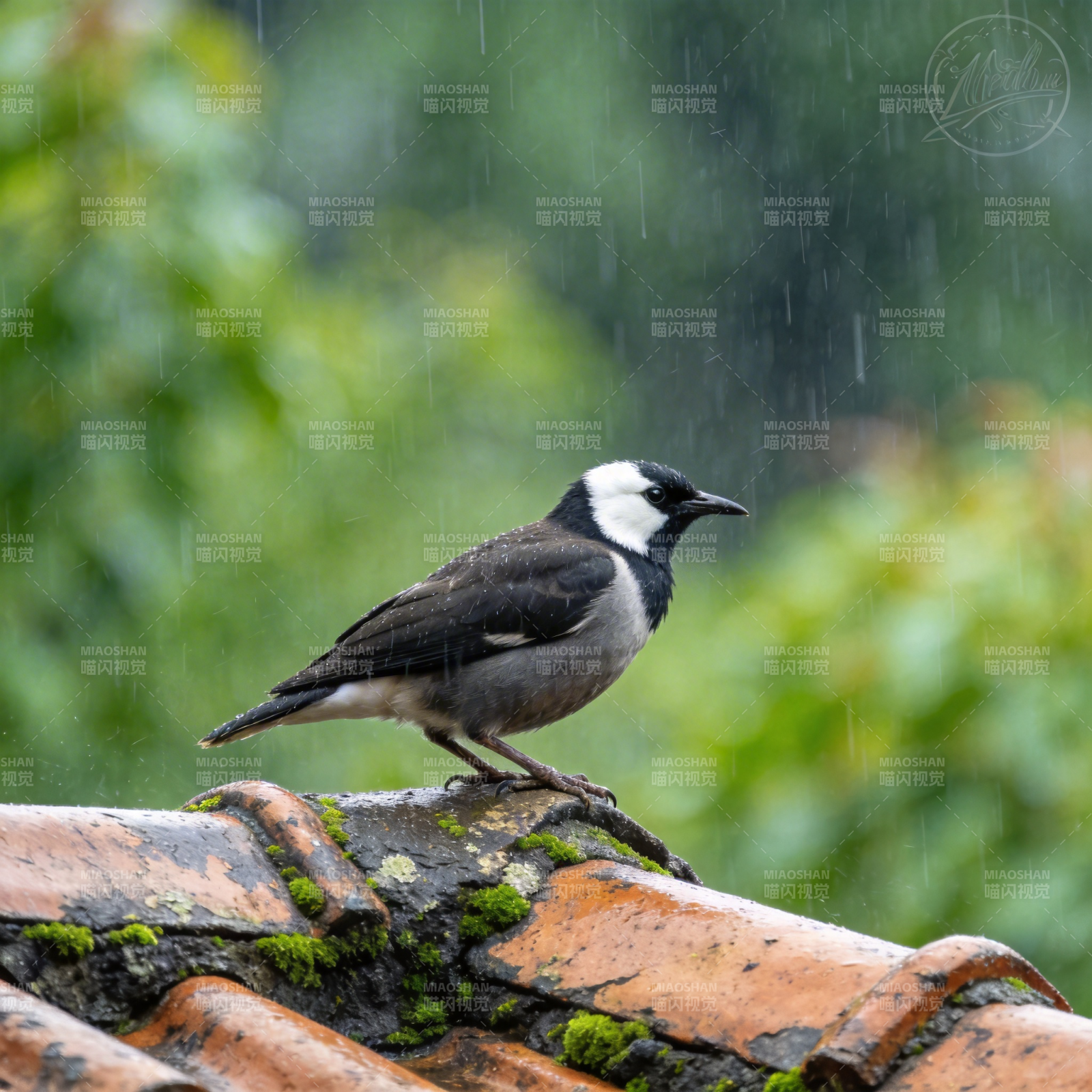 雨中栖息的鸟图片