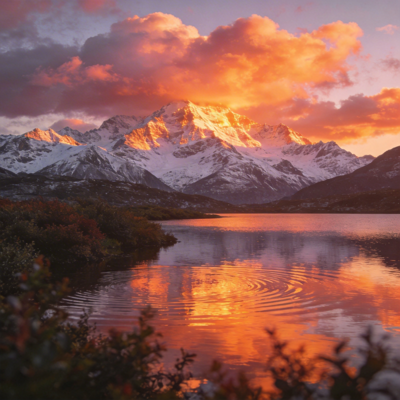 雪山映霞光图片