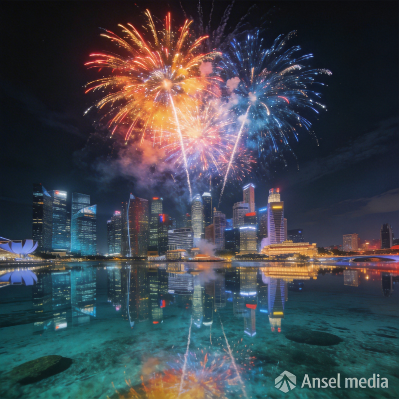 烟花映城夜景图片