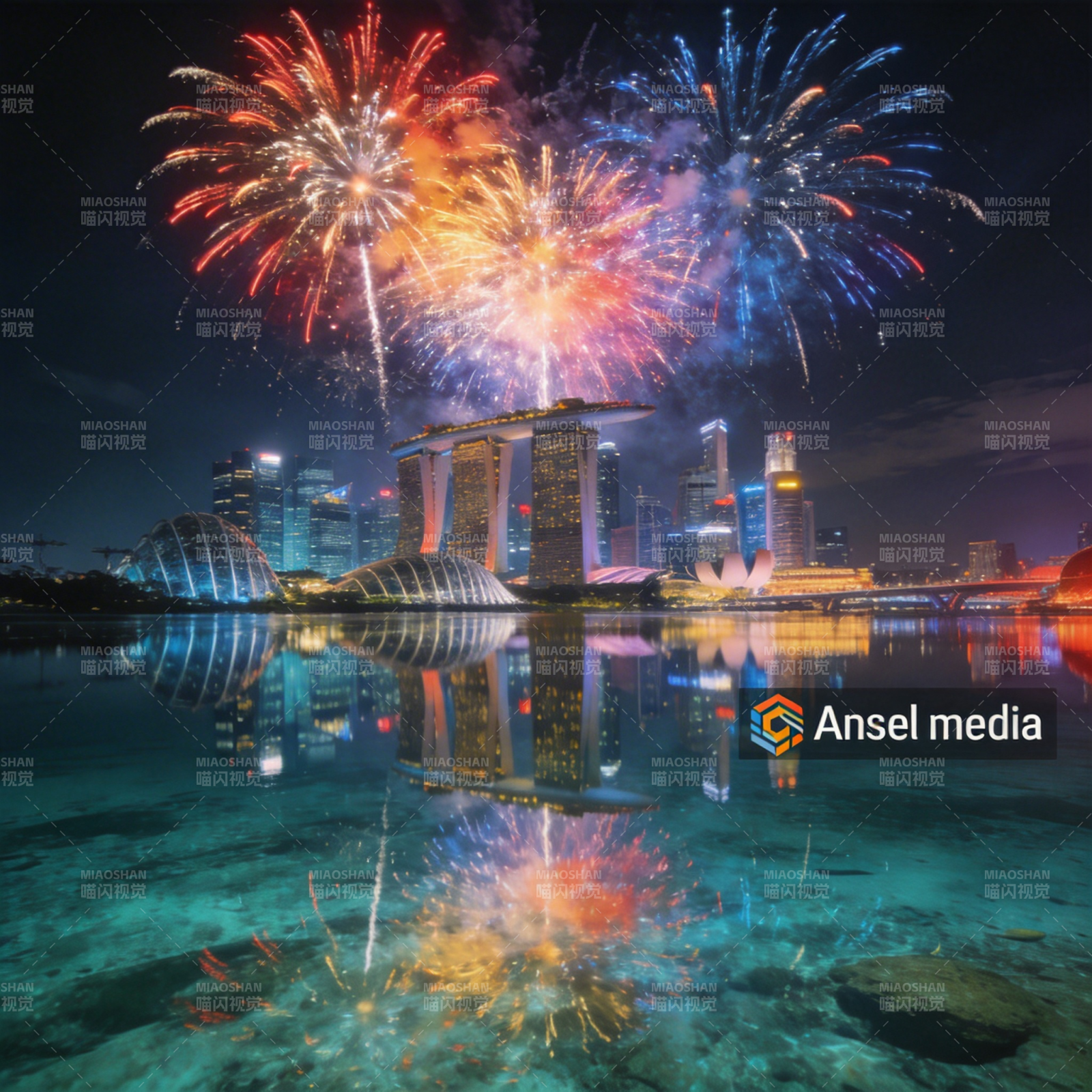 新加坡夜景烟花秀图片