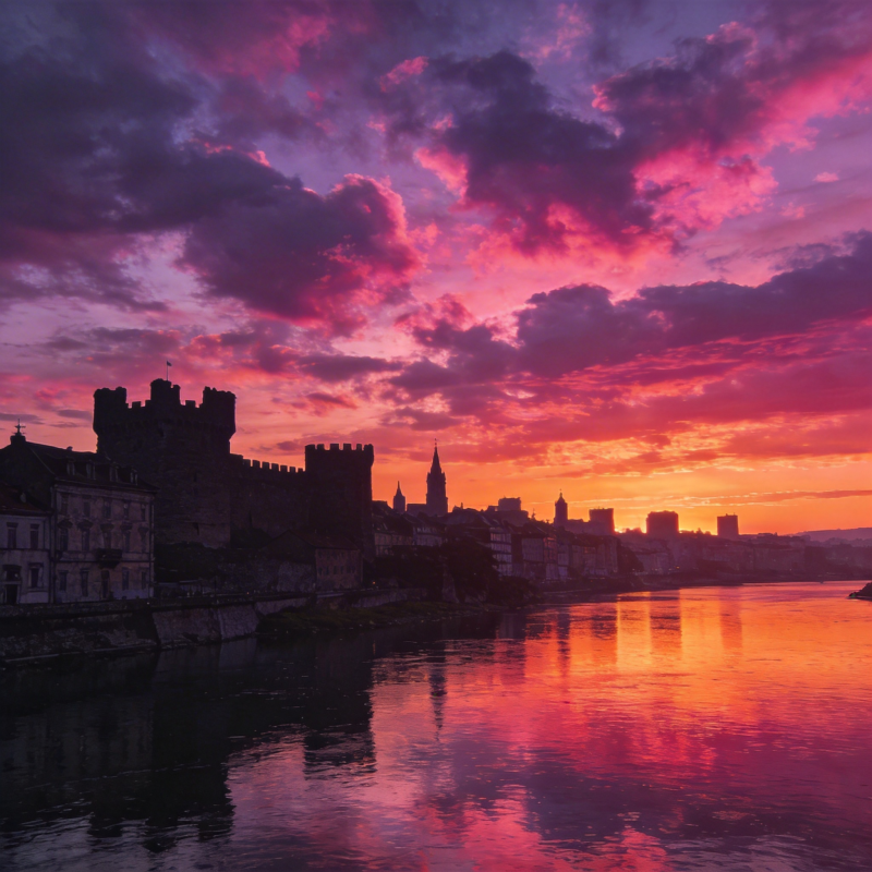 暮色城堡倒影图片