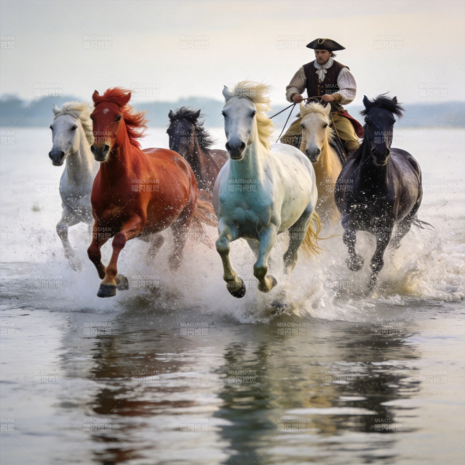 骏马奔腾水花飞溅图片