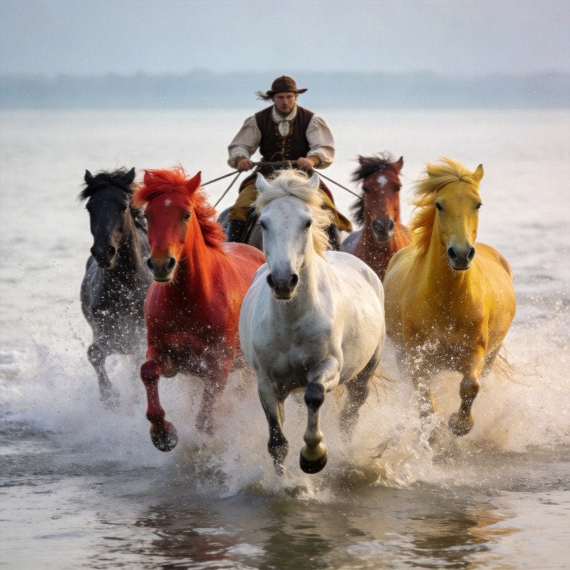 骏马奔腾水花飞溅图片