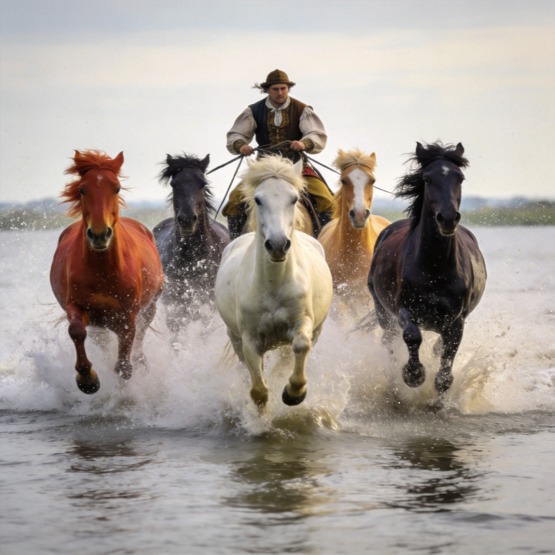 骏马奔腾水花飞溅图片