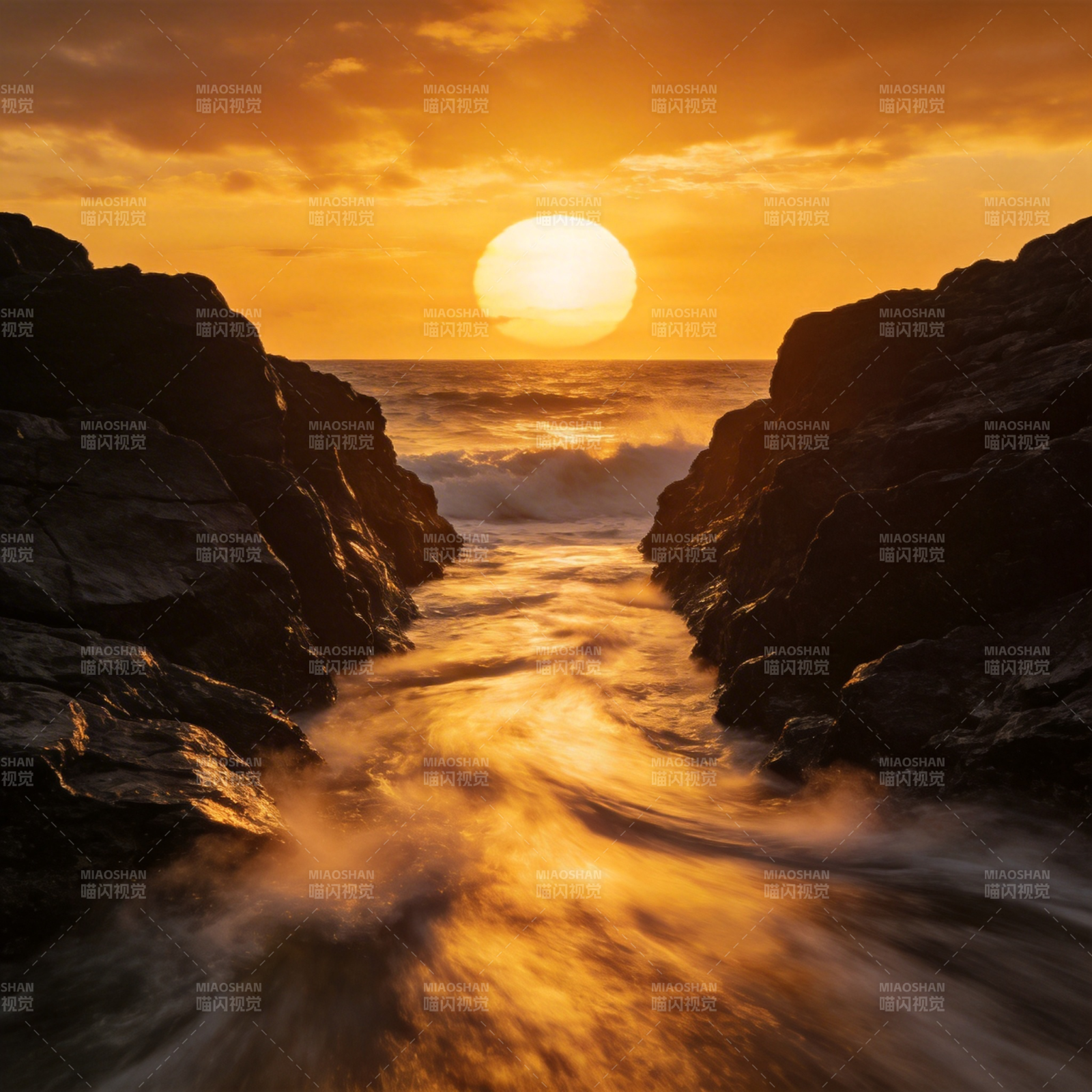 夕阳海谷图片
