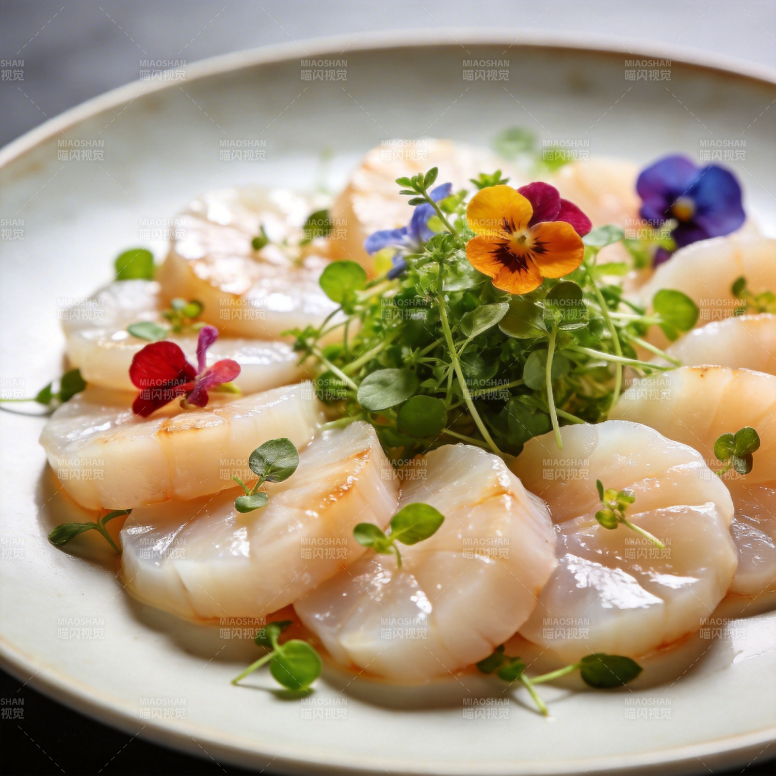 鲜嫩扇贝配花饰图片