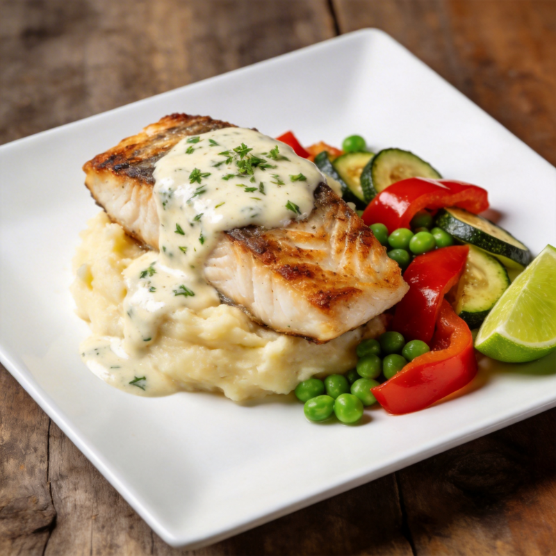 香煎三文鱼配时蔬图片