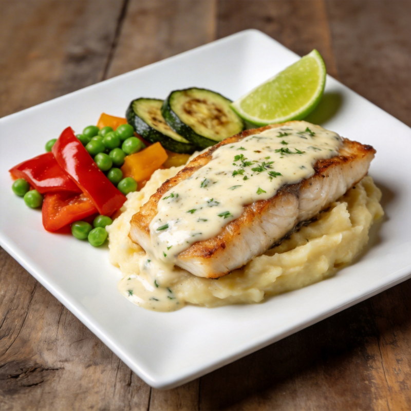 奶油鱼排配时蔬图片