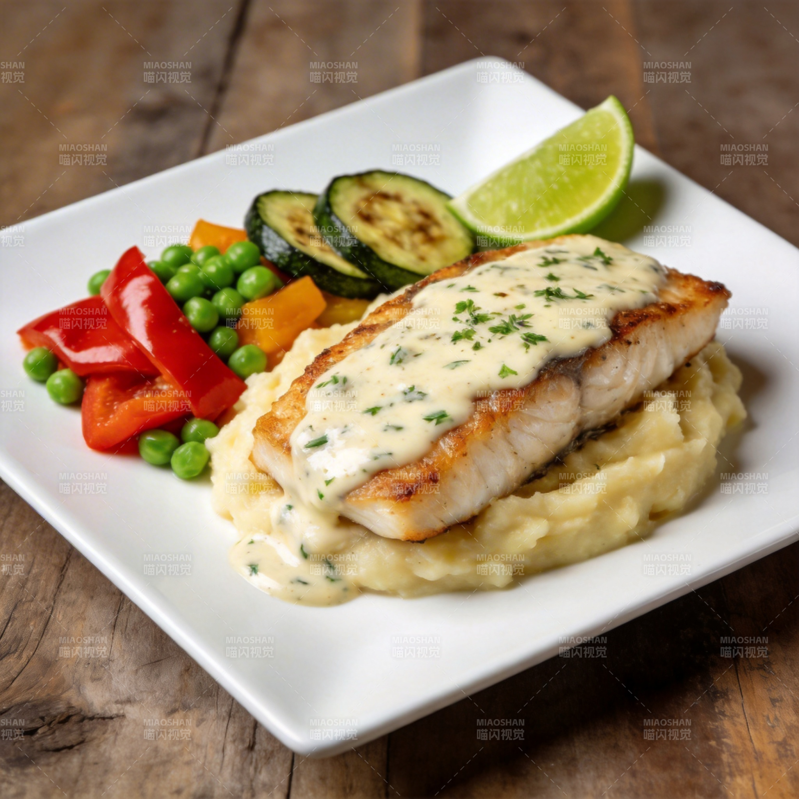 奶油鱼排配时蔬图片