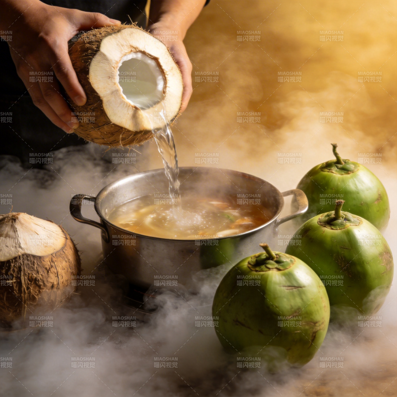 椰汁入锅 热气腾腾图片