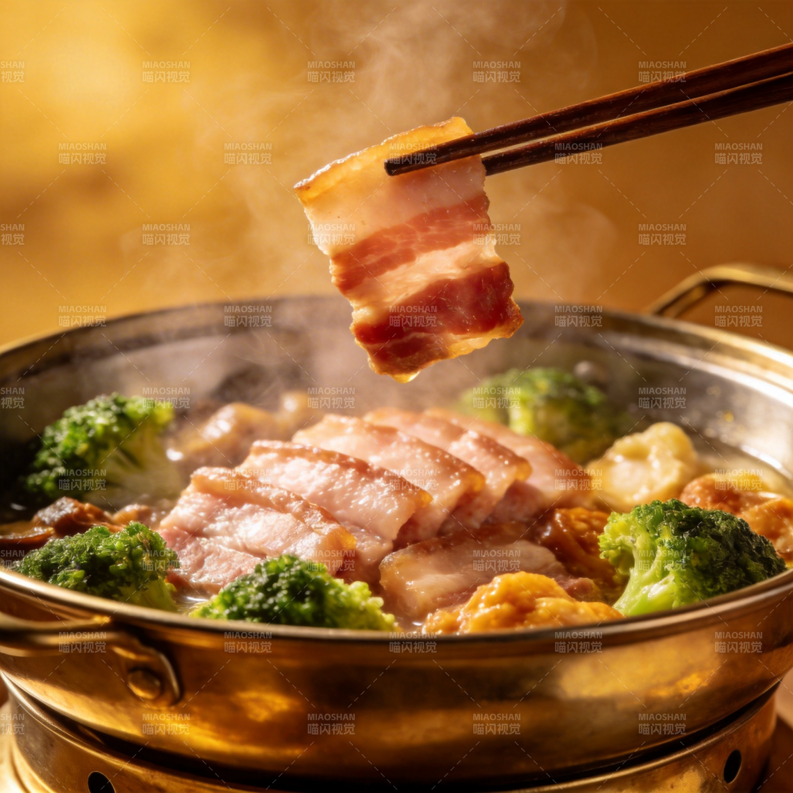 热锅煮肉鲜香四溢图片