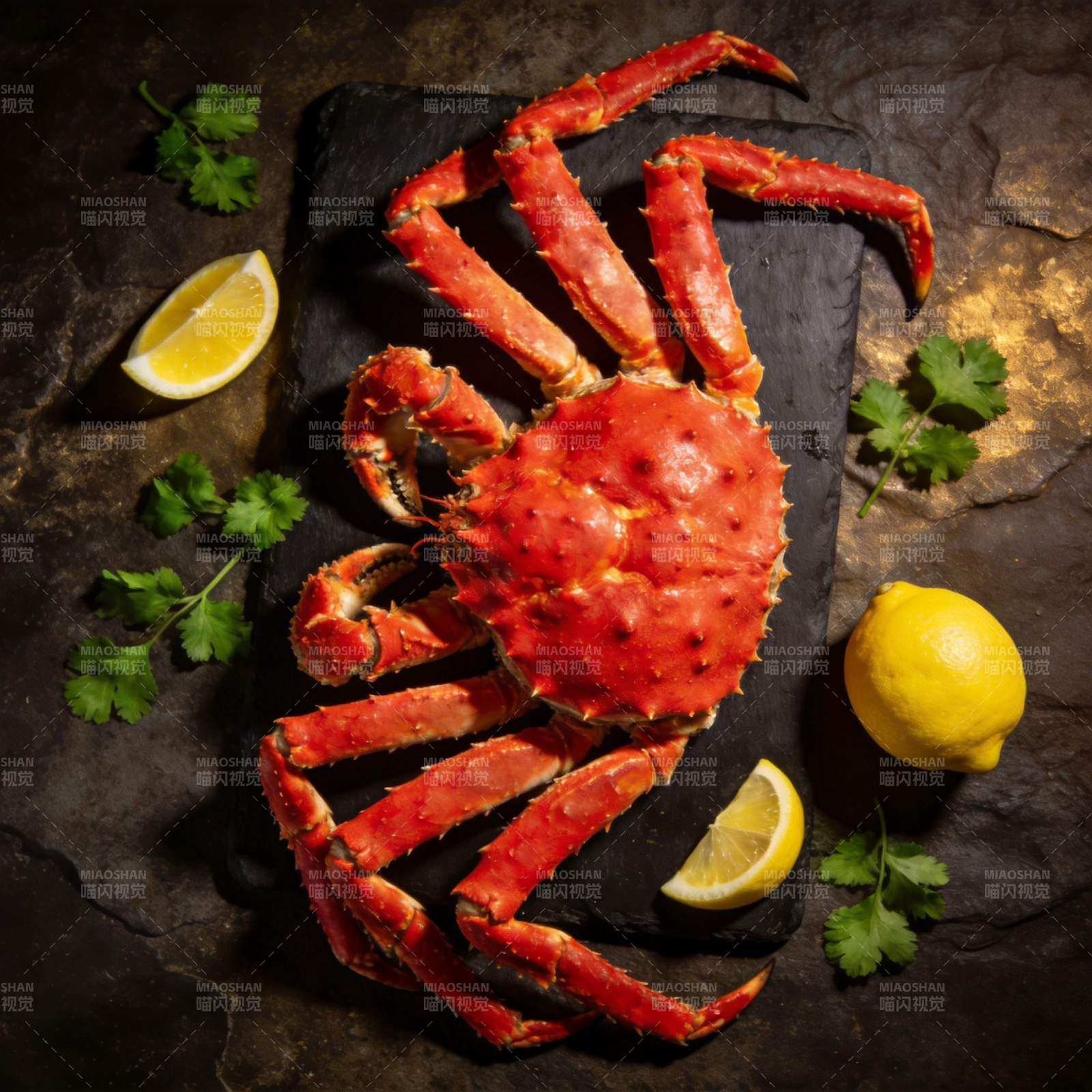 鲜红帝王蟹配柠檬图片