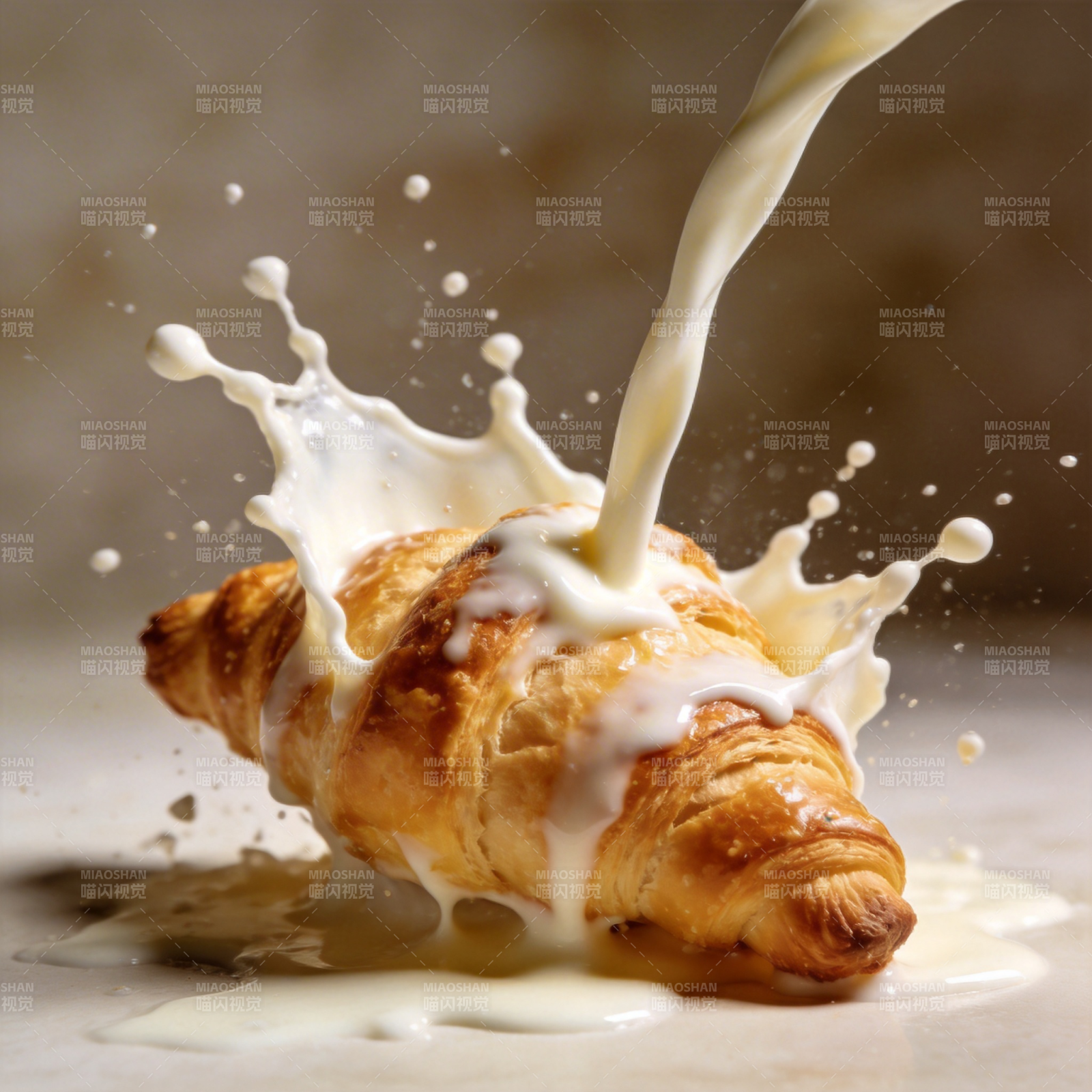 牛奶浇灌羊角面包图片