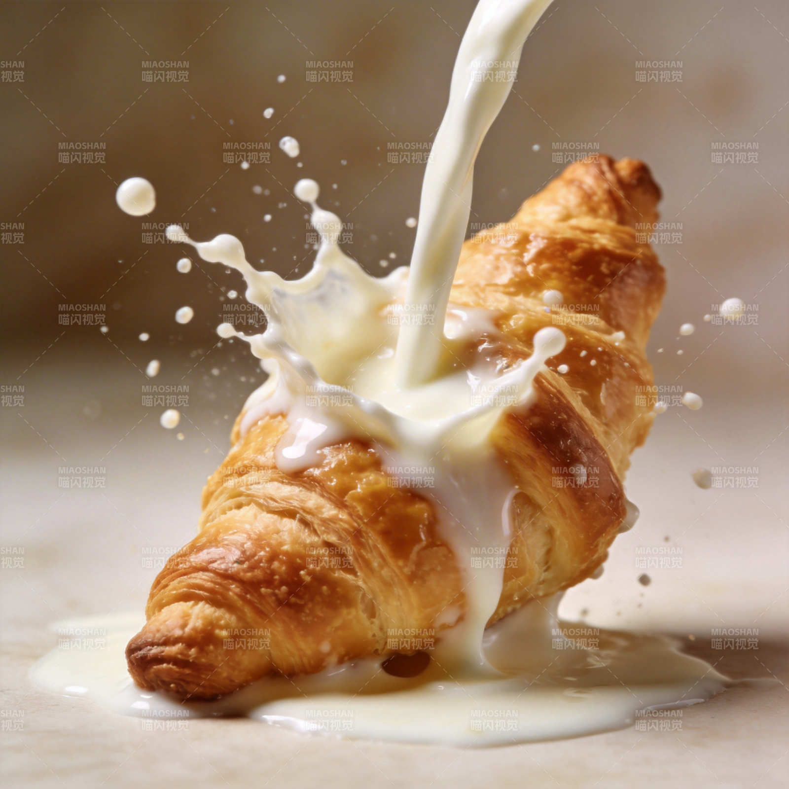 牛奶浇灌羊角包图片