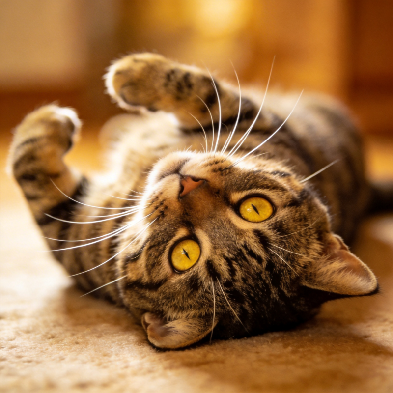 猫咪仰卧萌态十足图片