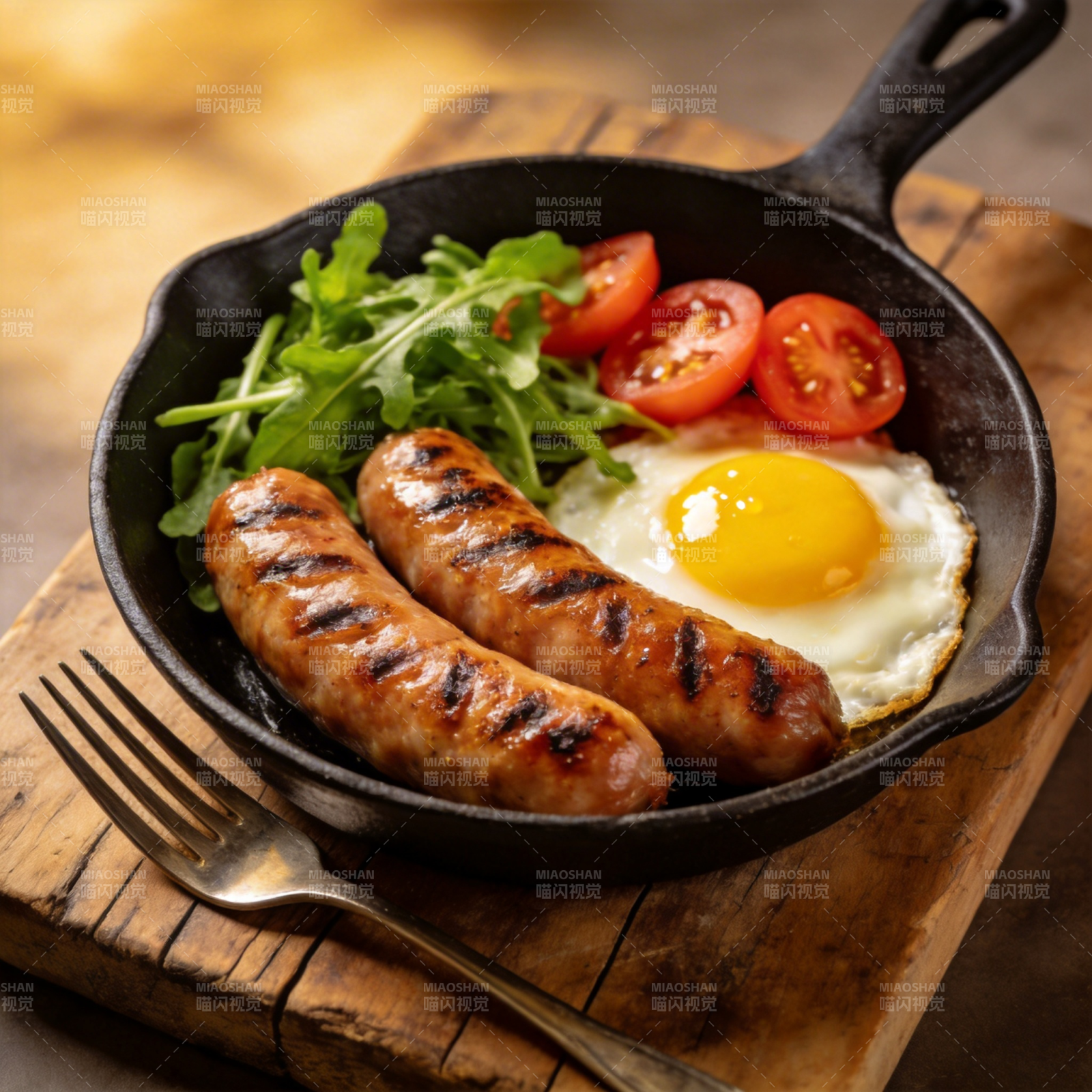 香肠煎蛋配蔬菜图片