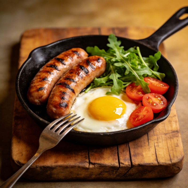 香肠煎蛋配蔬菜图片