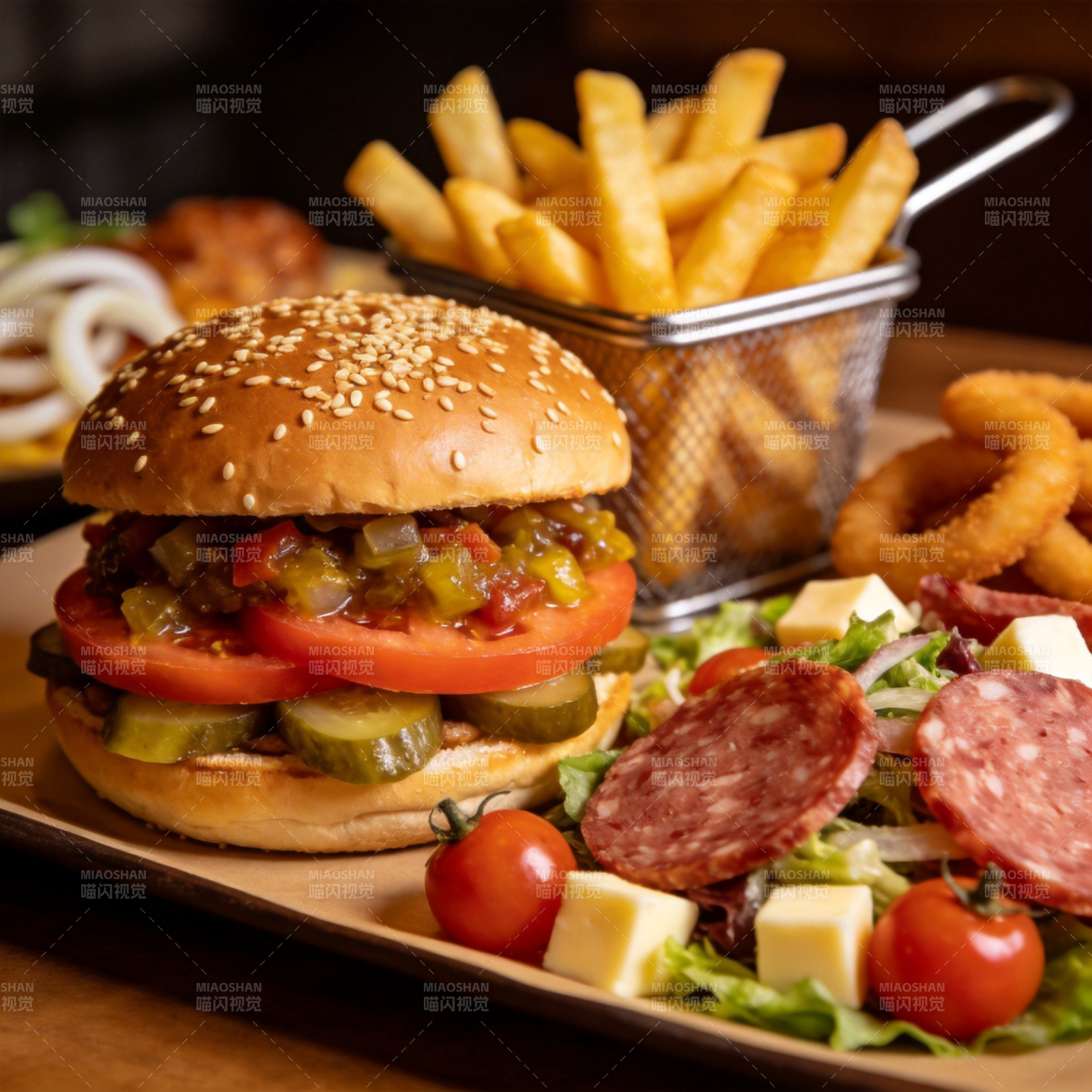 美味汉堡配薯条图片