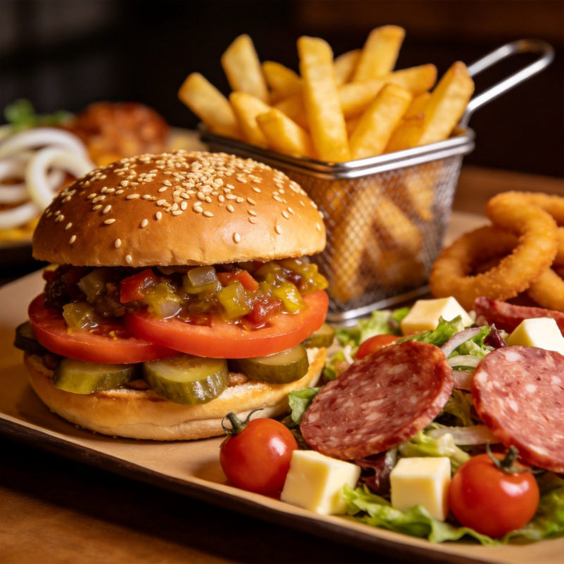 美味汉堡配薯条图片