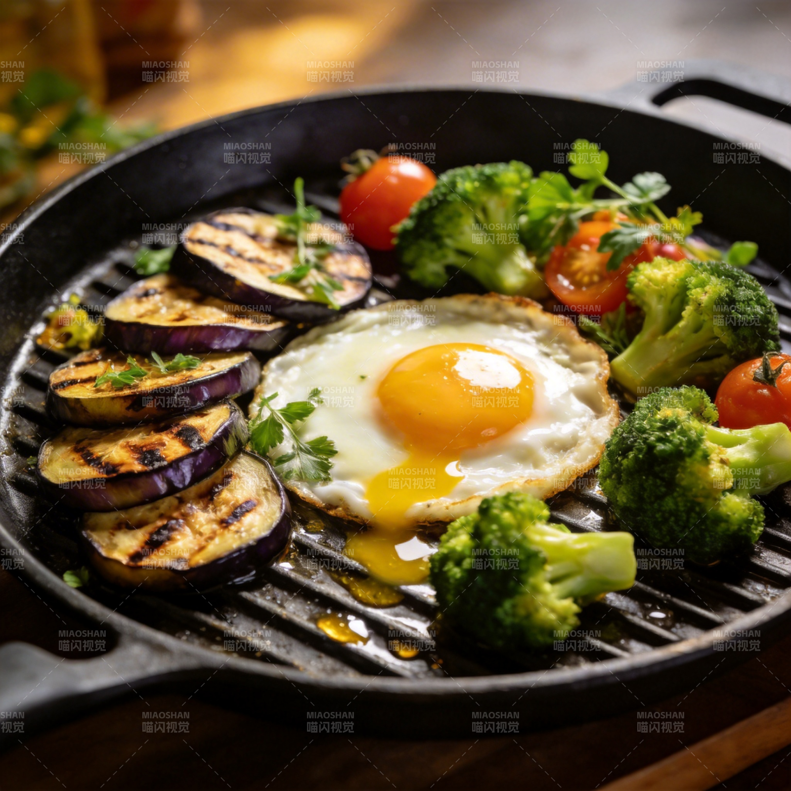 煎蛋配烤蔬菜图片