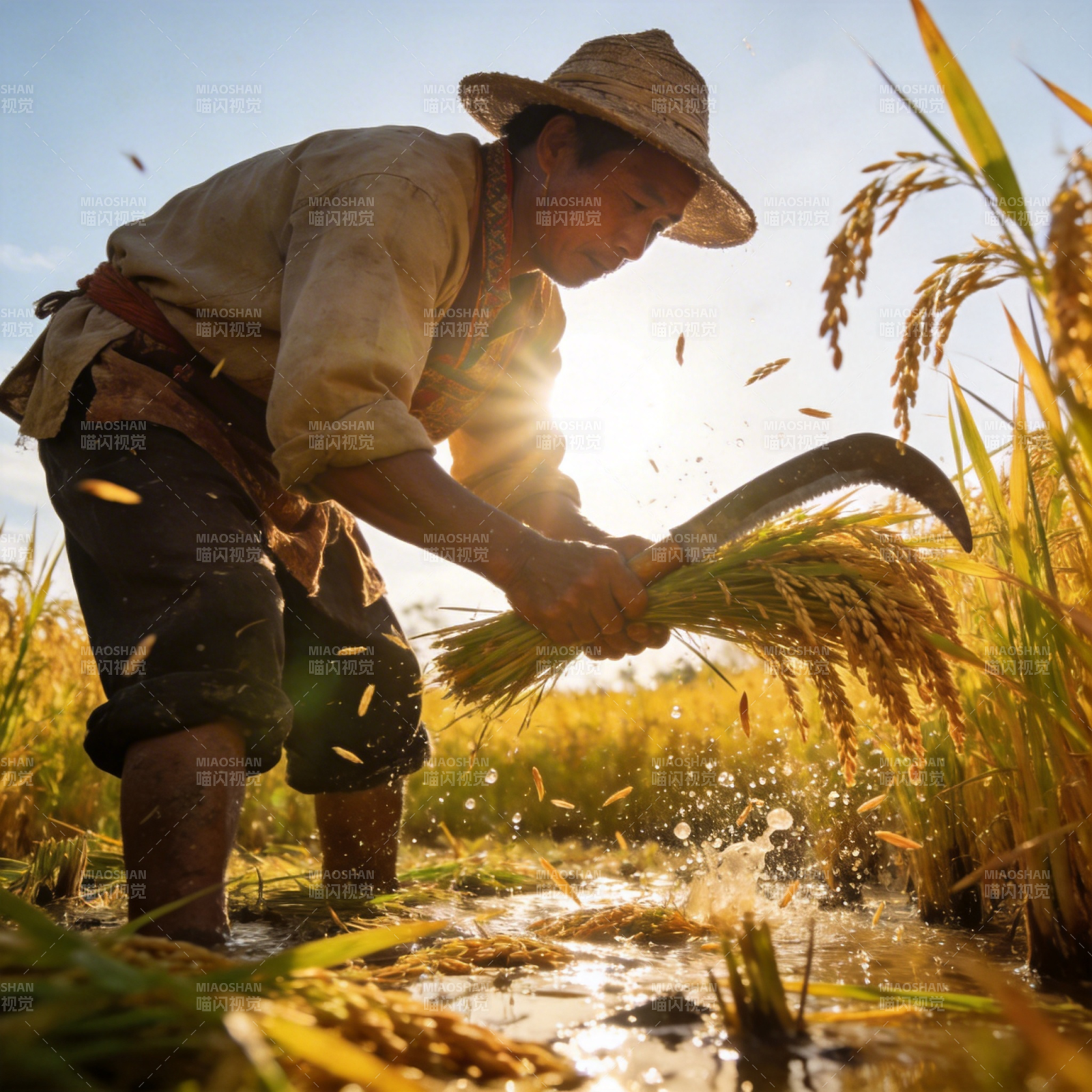 稻田收割忙图片