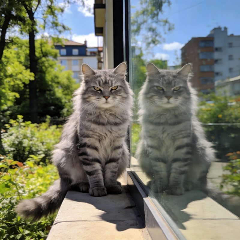 窗边双猫静坐图片