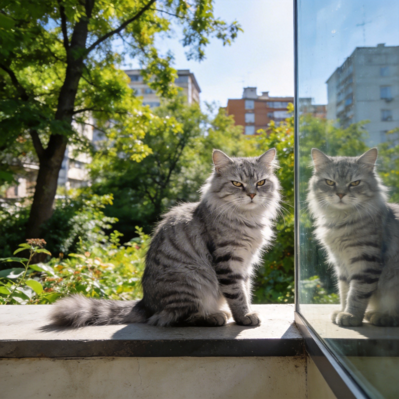 窗边猫咪静坐图片