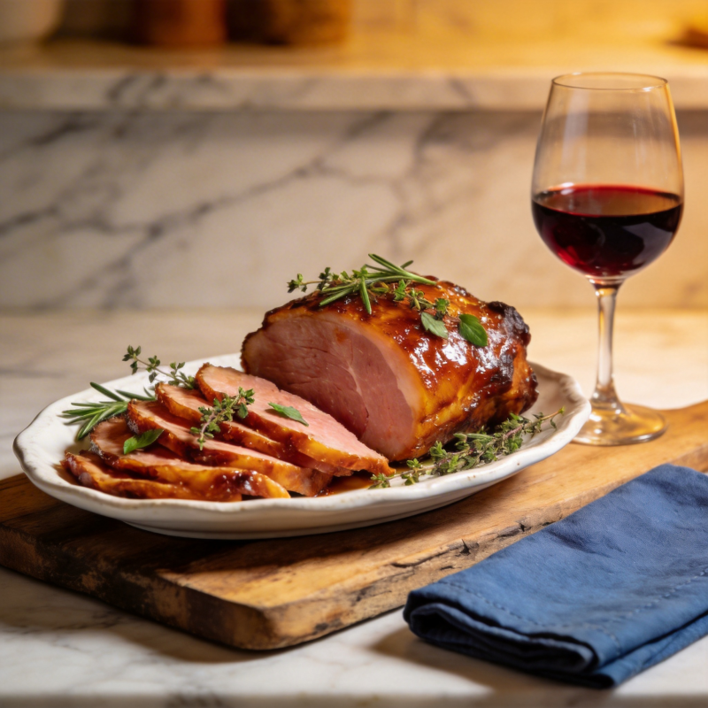 烤猪排配红酒图片