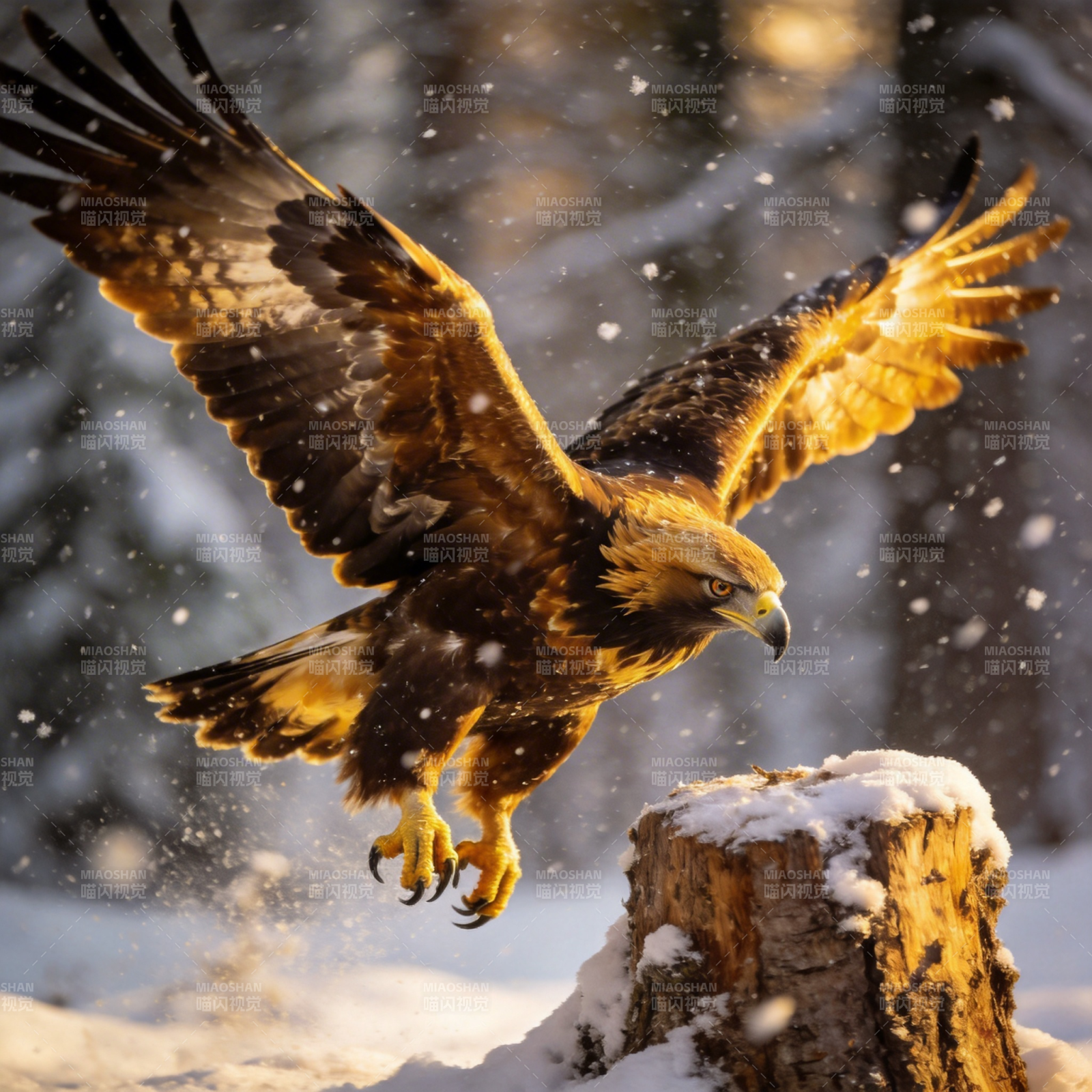 雪中雄鹰展翅图片