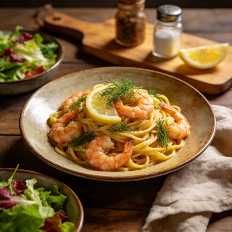 柠檬虾仁意面图片