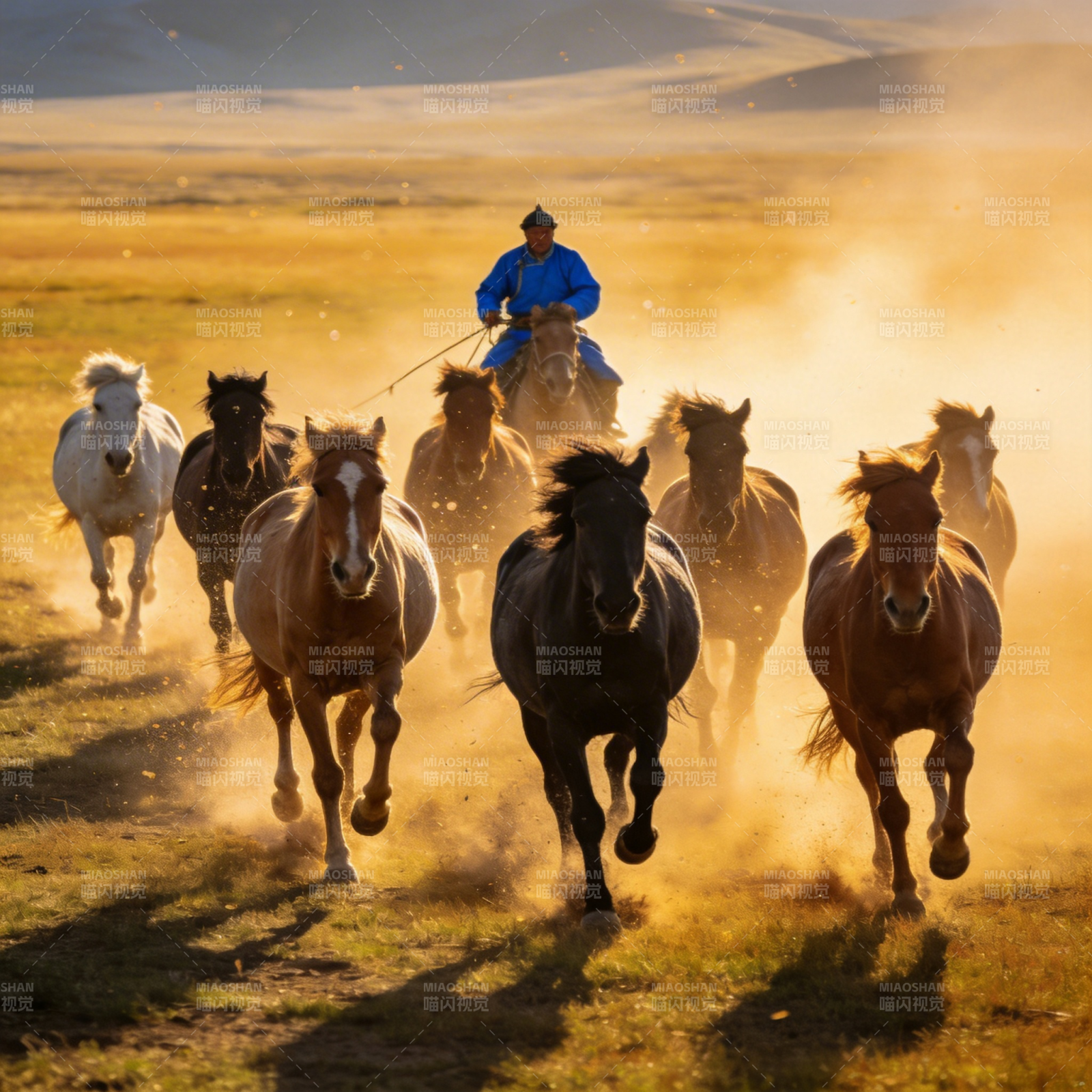 草原奔马图图片