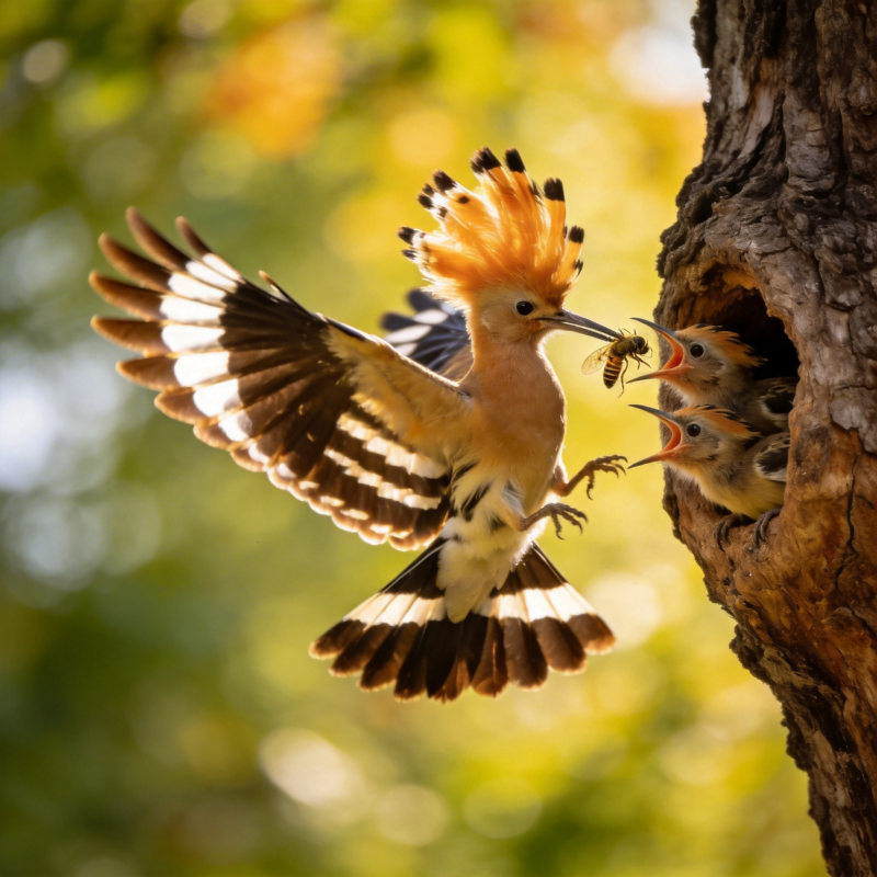 戴胜喂雏鸟图片
