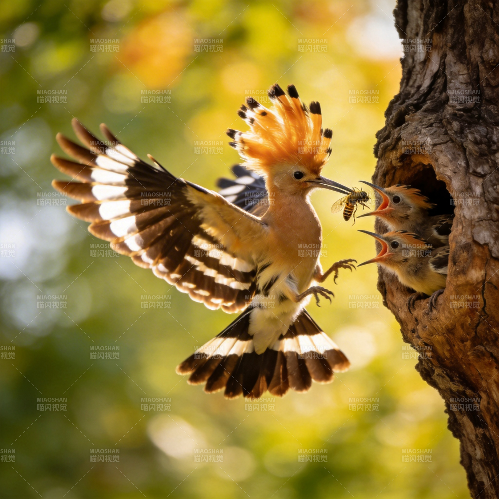戴胜喂雏鸟图片