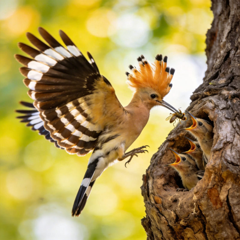 戴胜喂雏鸟图片