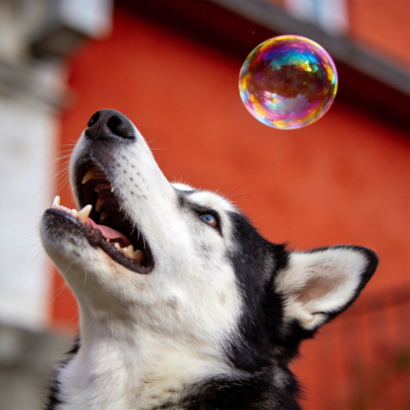 哈士奇追泡泡图片