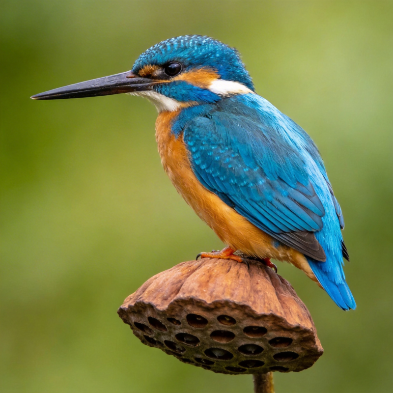 翠鸟栖莲蓬图片