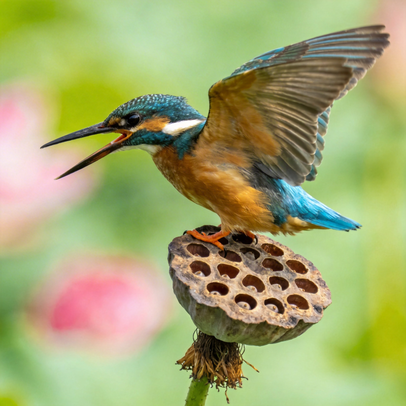 翠鸟栖莲蓬图片