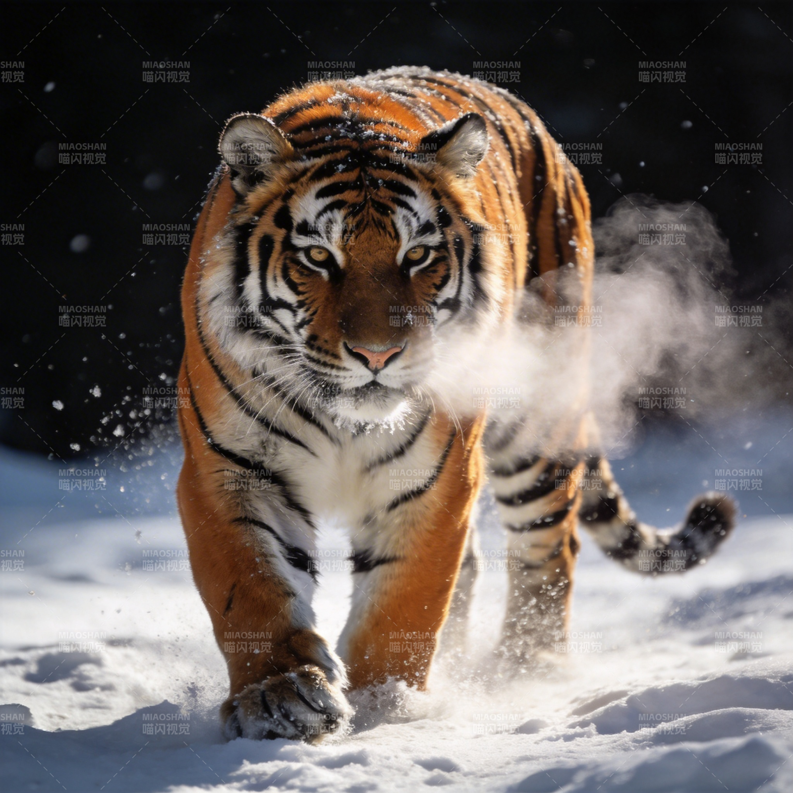 雪中猛虎前行图片